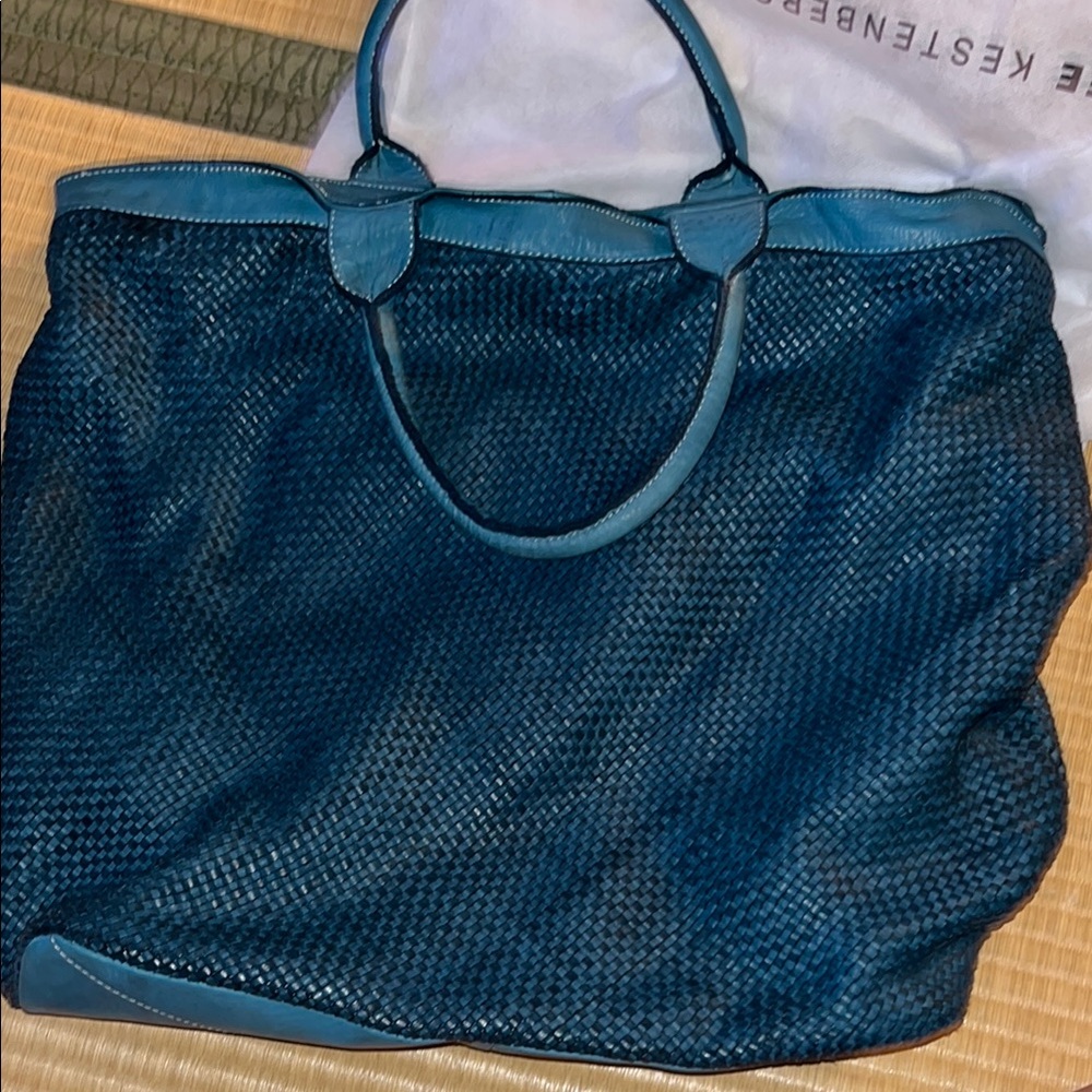 Blue Woven Tote Bag